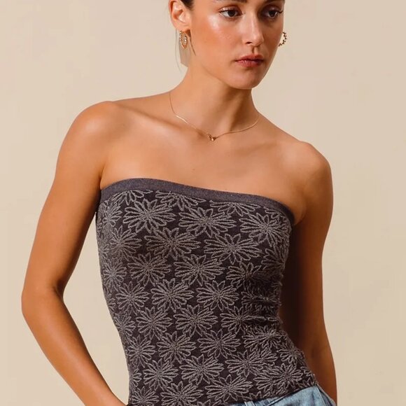 SO ME Jacquard Floral Two Tone Seamless Tube Top - Picture 7 of 16